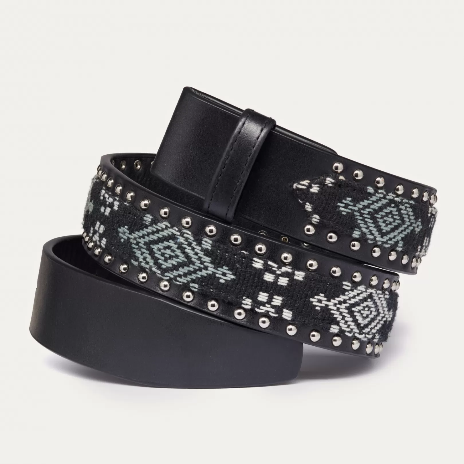 Claris Virot Leather Belt-Leather Belt Black Leather And Sumba Fabric