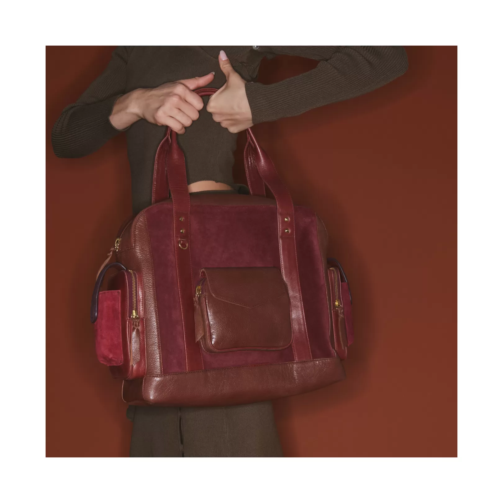 Claris Virot Bags-Leo Bag Bark And Hot Wine Leathers