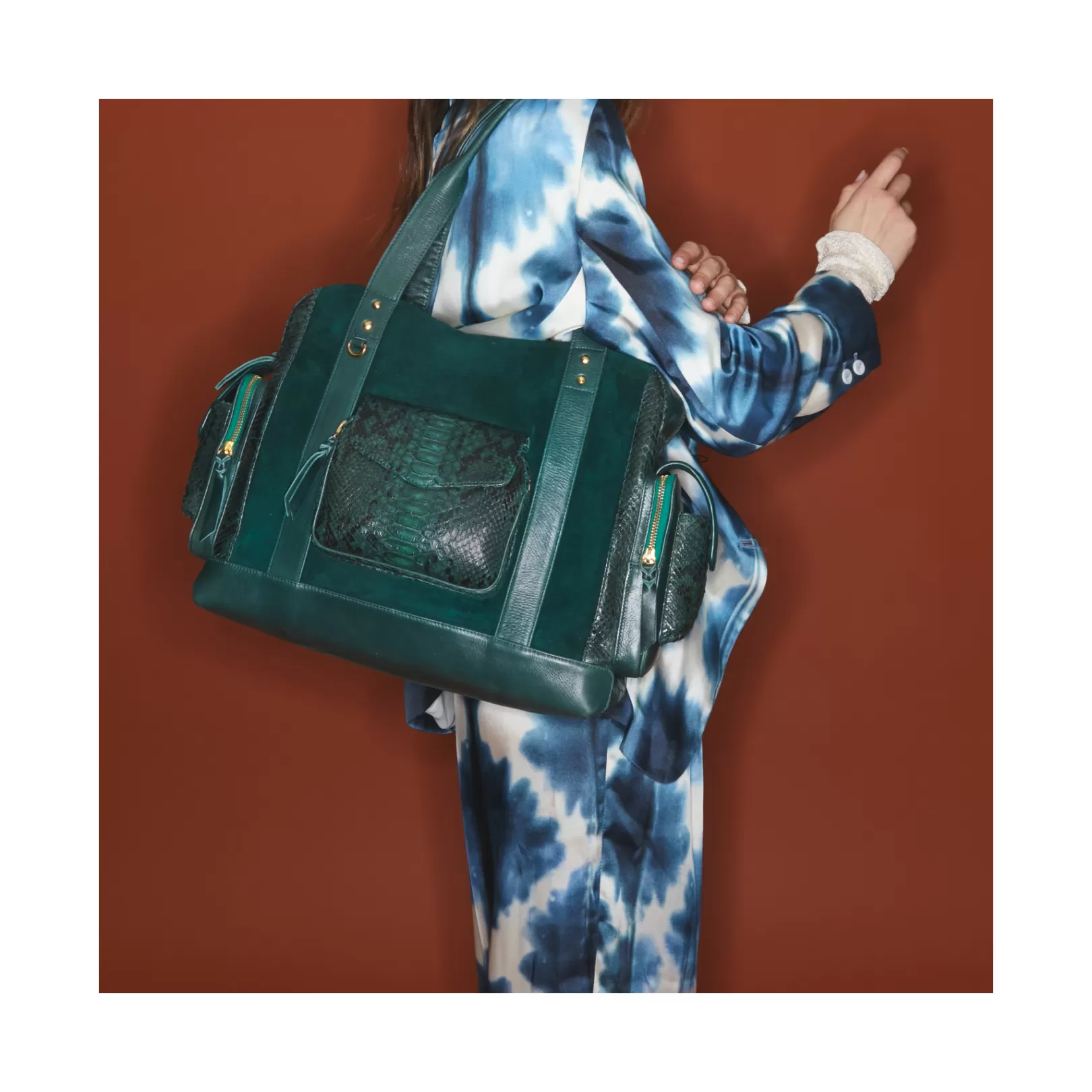 Claris Virot Bags-Leo Bag Forest Green Python