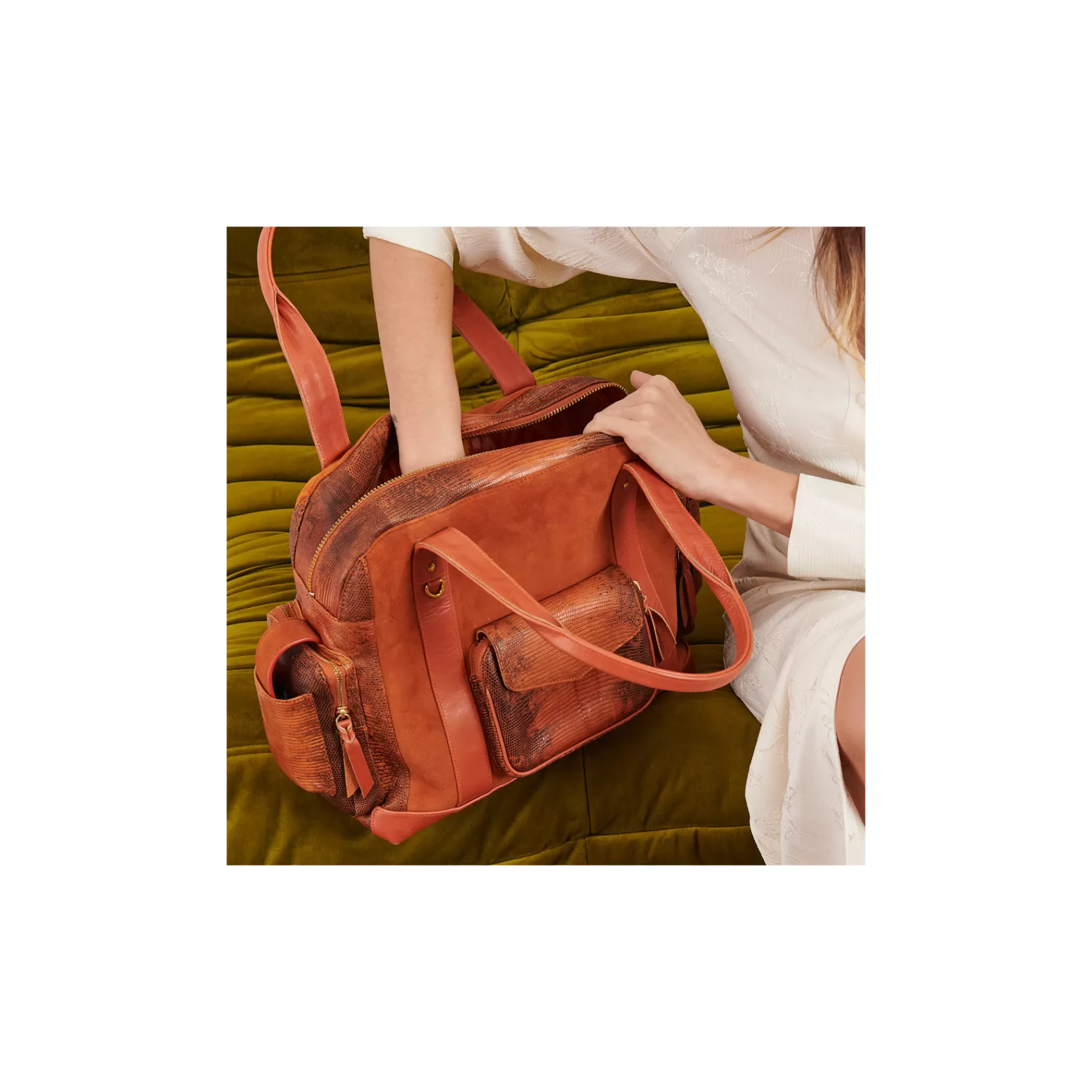 Claris Virot Bags-Leo Bag Caramel Kocha Lizard