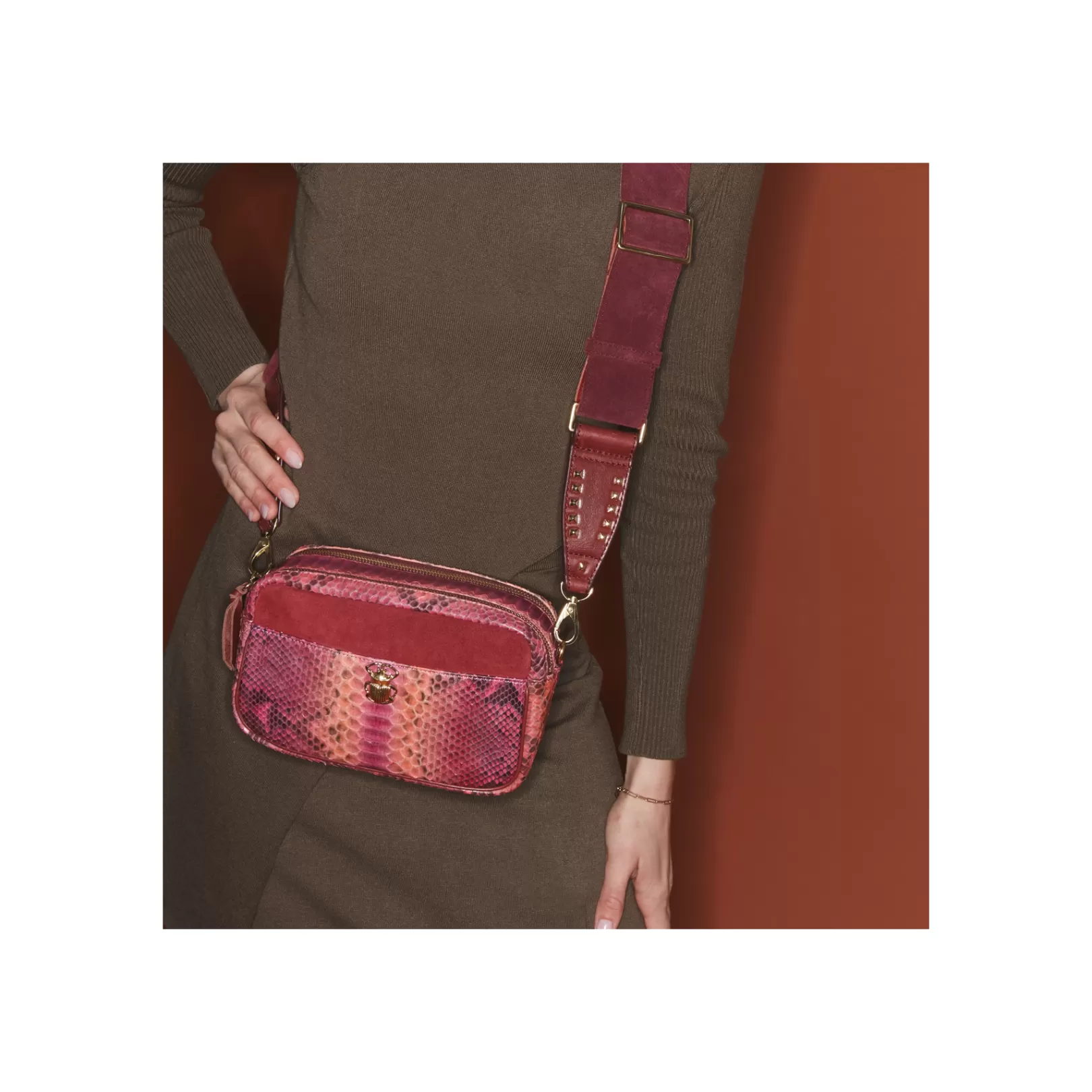 Claris Virot Bags-Lily Bag Pink Burgundy Python