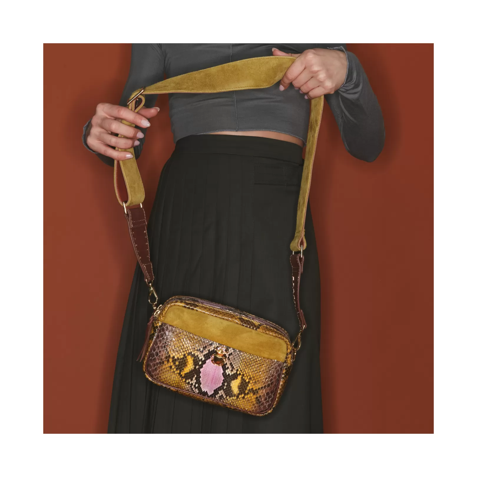 Claris Virot Bags-Lily Bag Stone Hand Painted Python