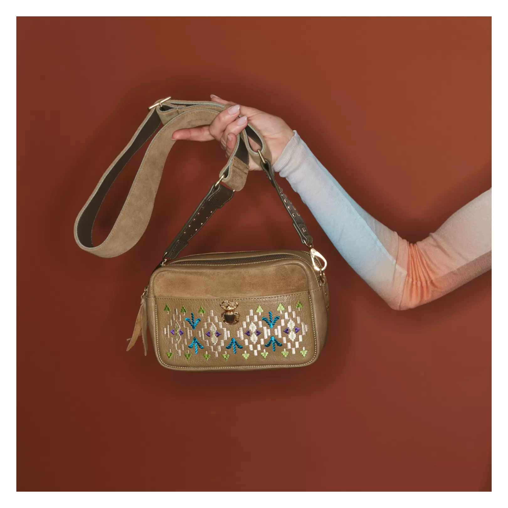 Claris Virot Bags-Lily Bag Olive Leathers Embroidered