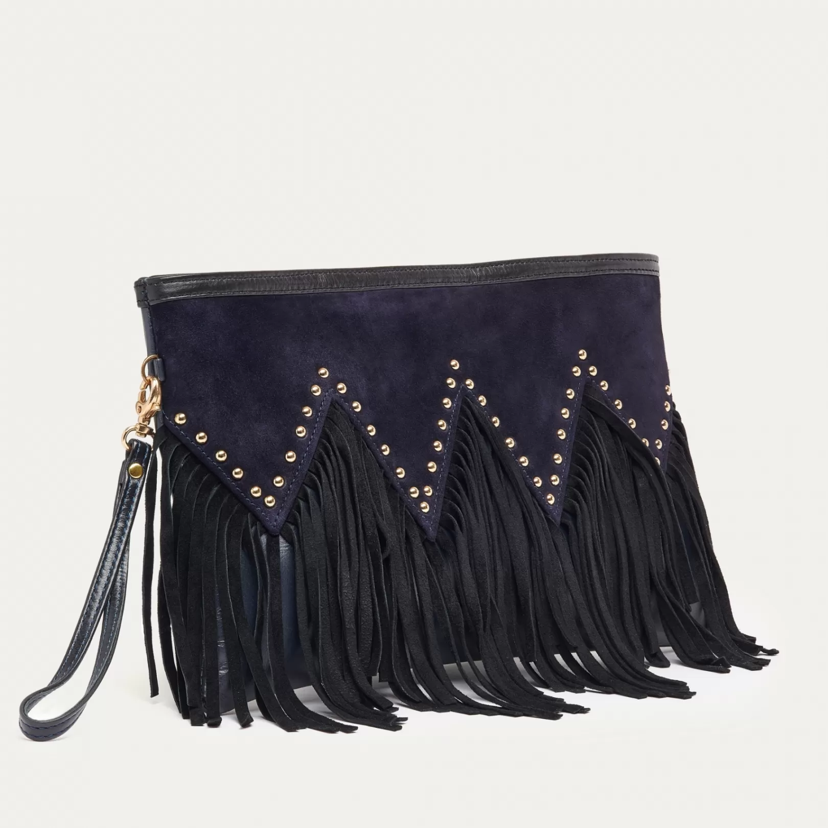 Claris Virot Bags-Lou Clutch Black And Navy Fringes Python