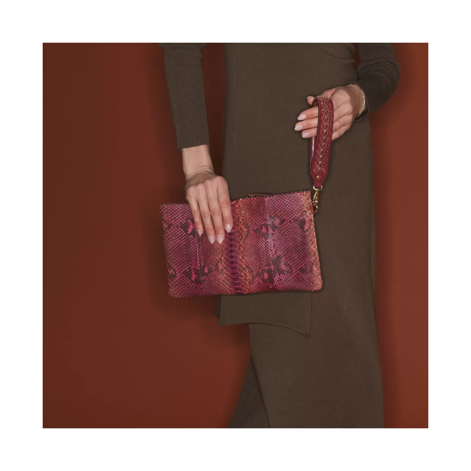 Claris Virot Bags-Lou Clutch Pink Burgundy Python