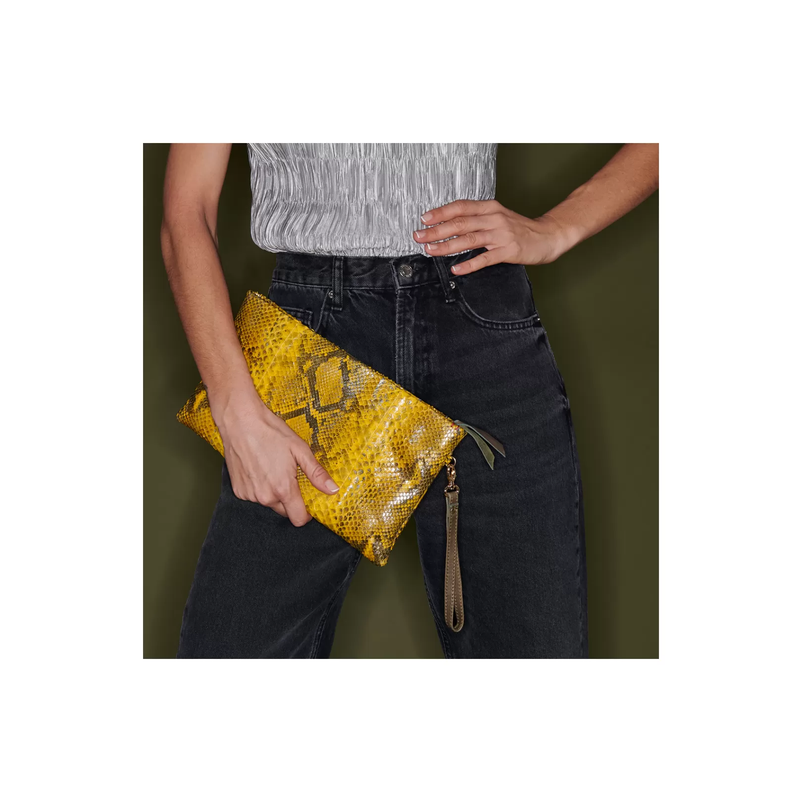 Claris Virot Bags-Lou Clutch Yellow Imperial Samurai Python