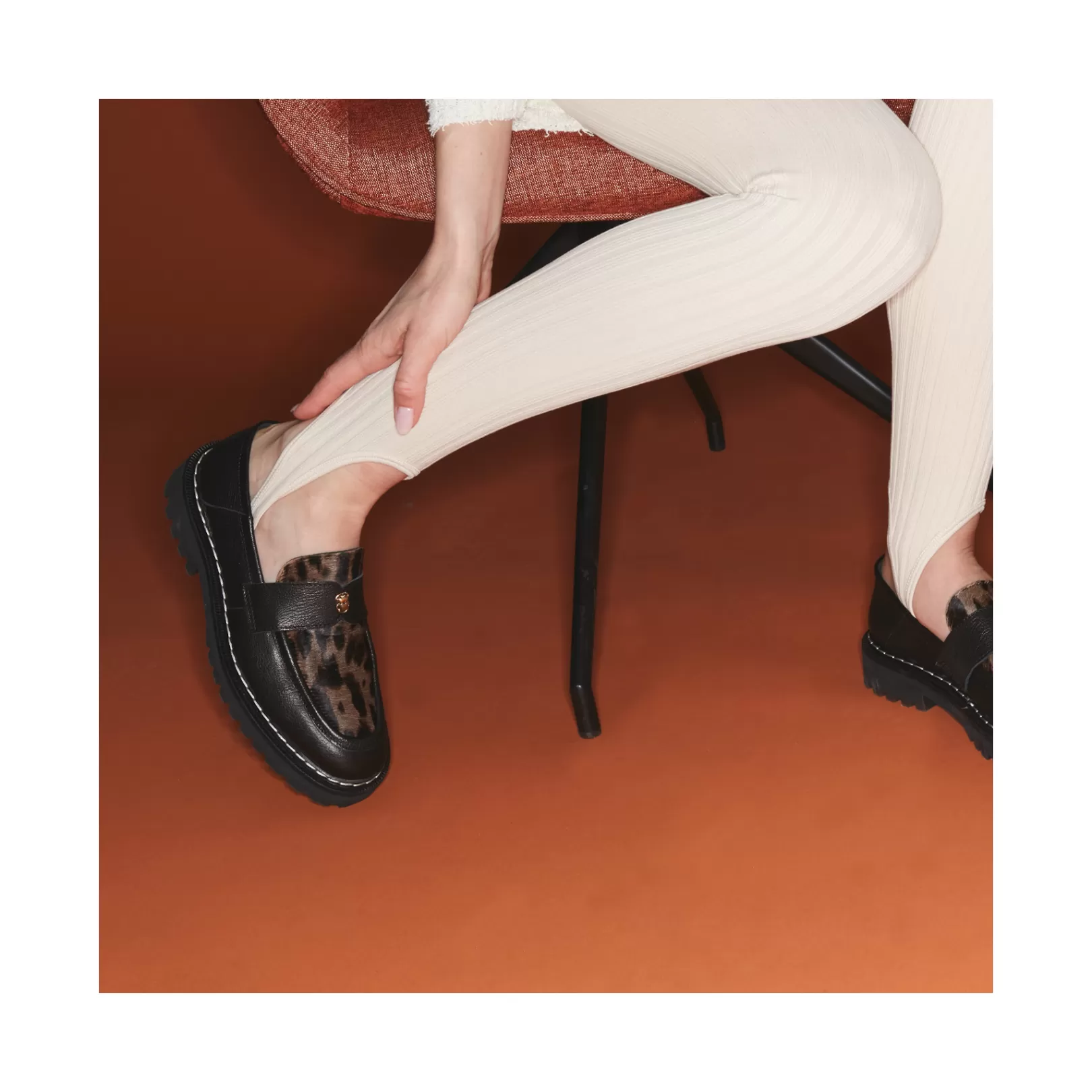 Claris Virot Mocassins-Mia Mocassins Black And Ocelot Leathers