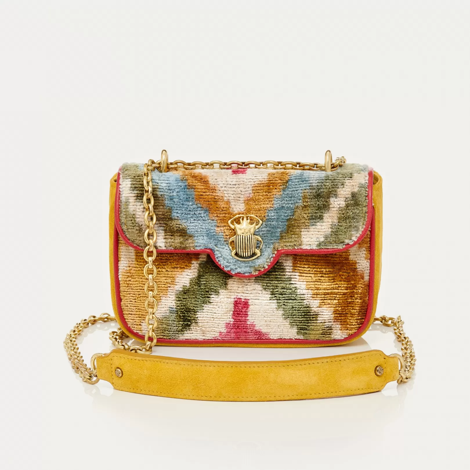 Claris Virot Bags-Mini Ava Bag Multicolor Losanges Leather And Velvet