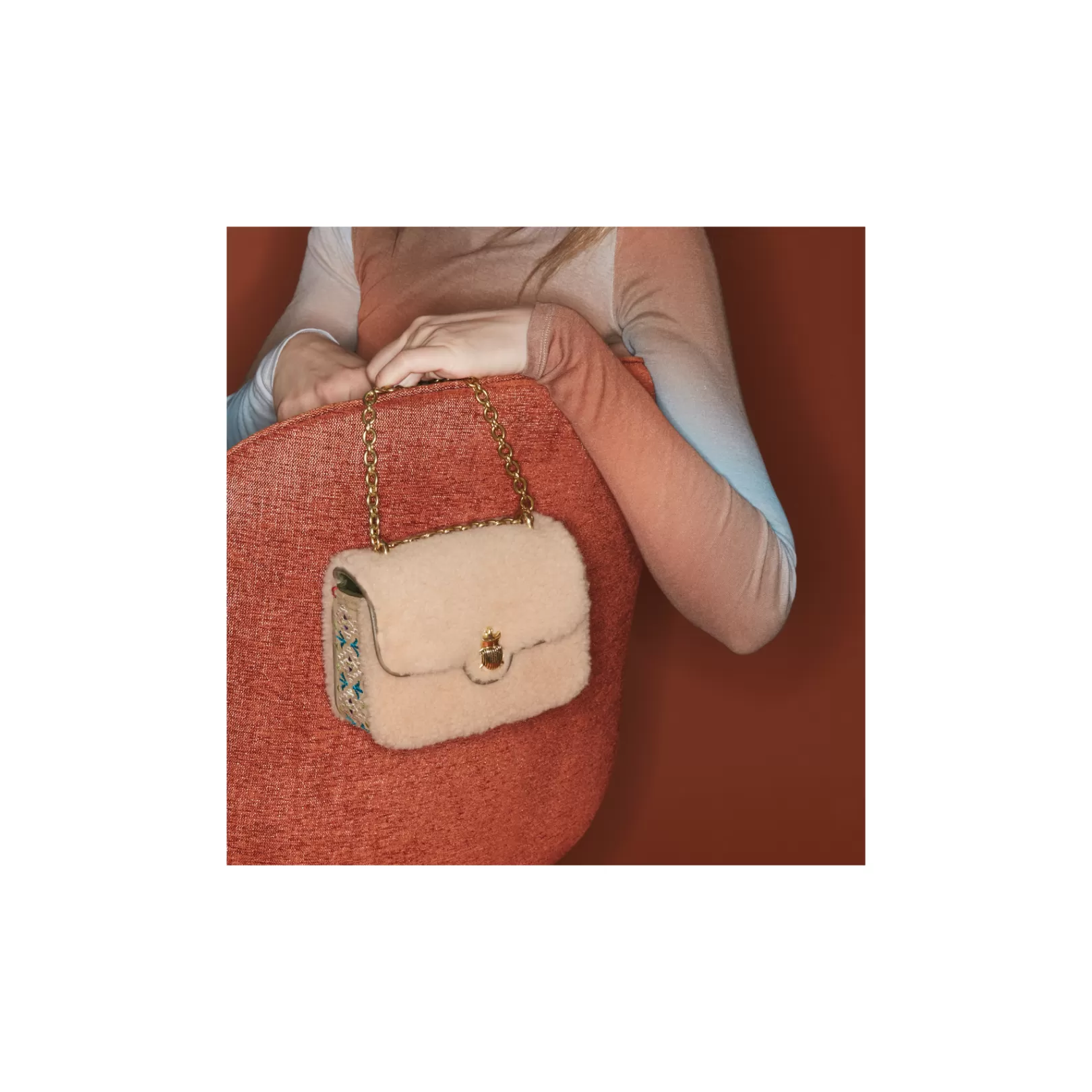 Claris Virot Bags-Mini Ava Bag Cream Shearling And Embroidery