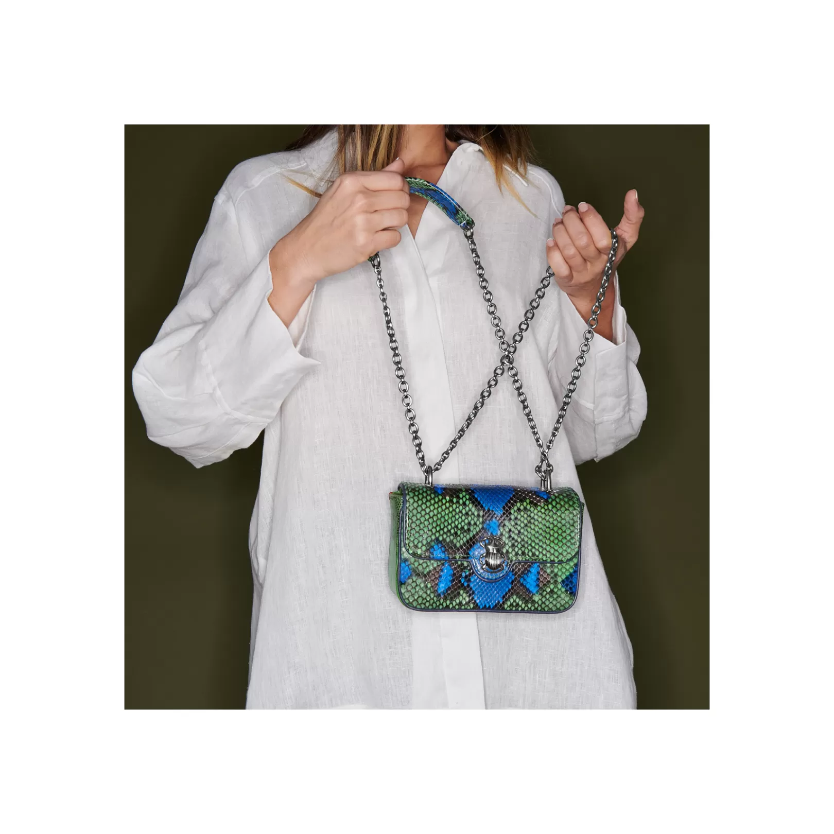 Claris Virot Bags-Mini Ava Bag Green Blue Water Lily Python