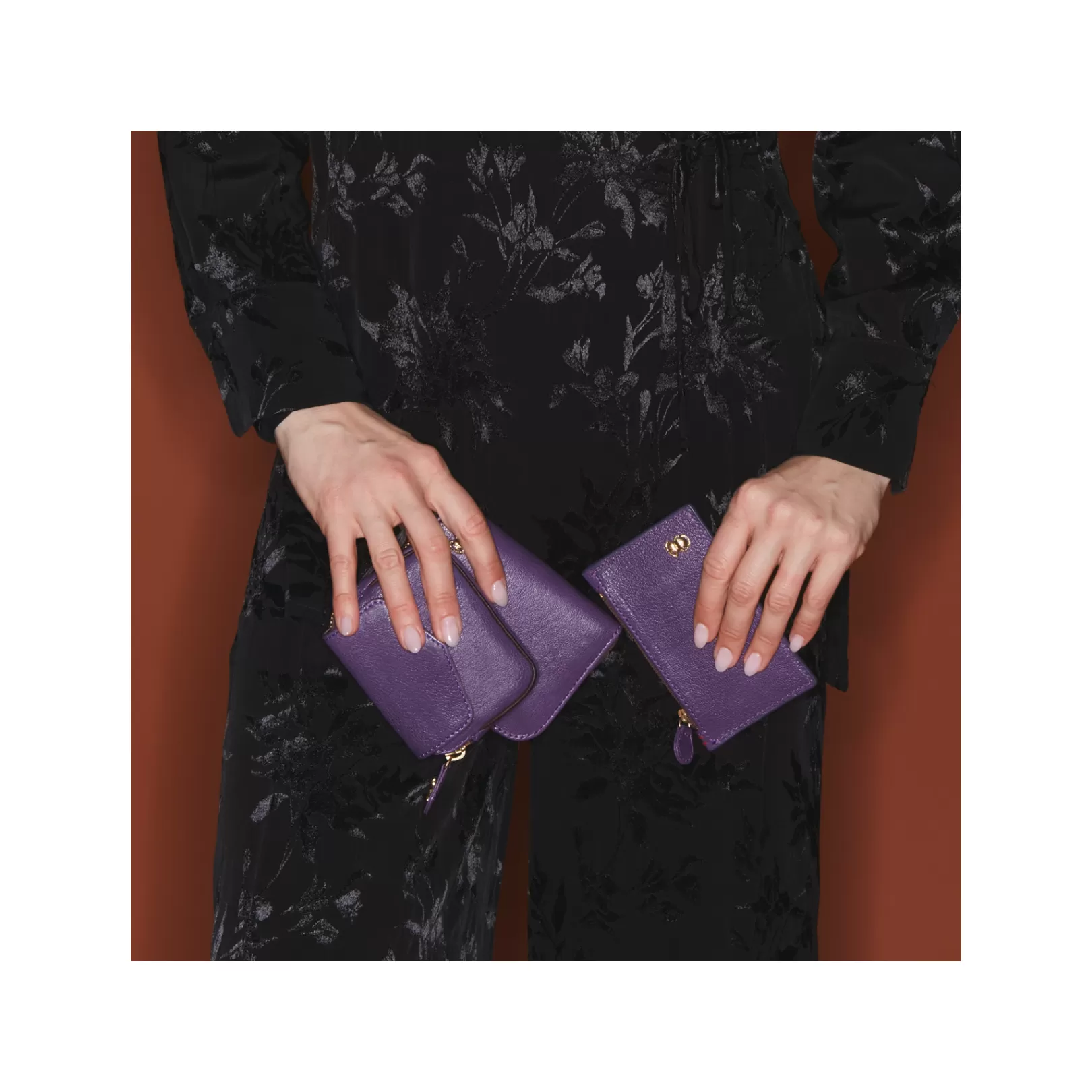 Claris Virot Bags-Mini Bob Wallet Purple Grained Leather