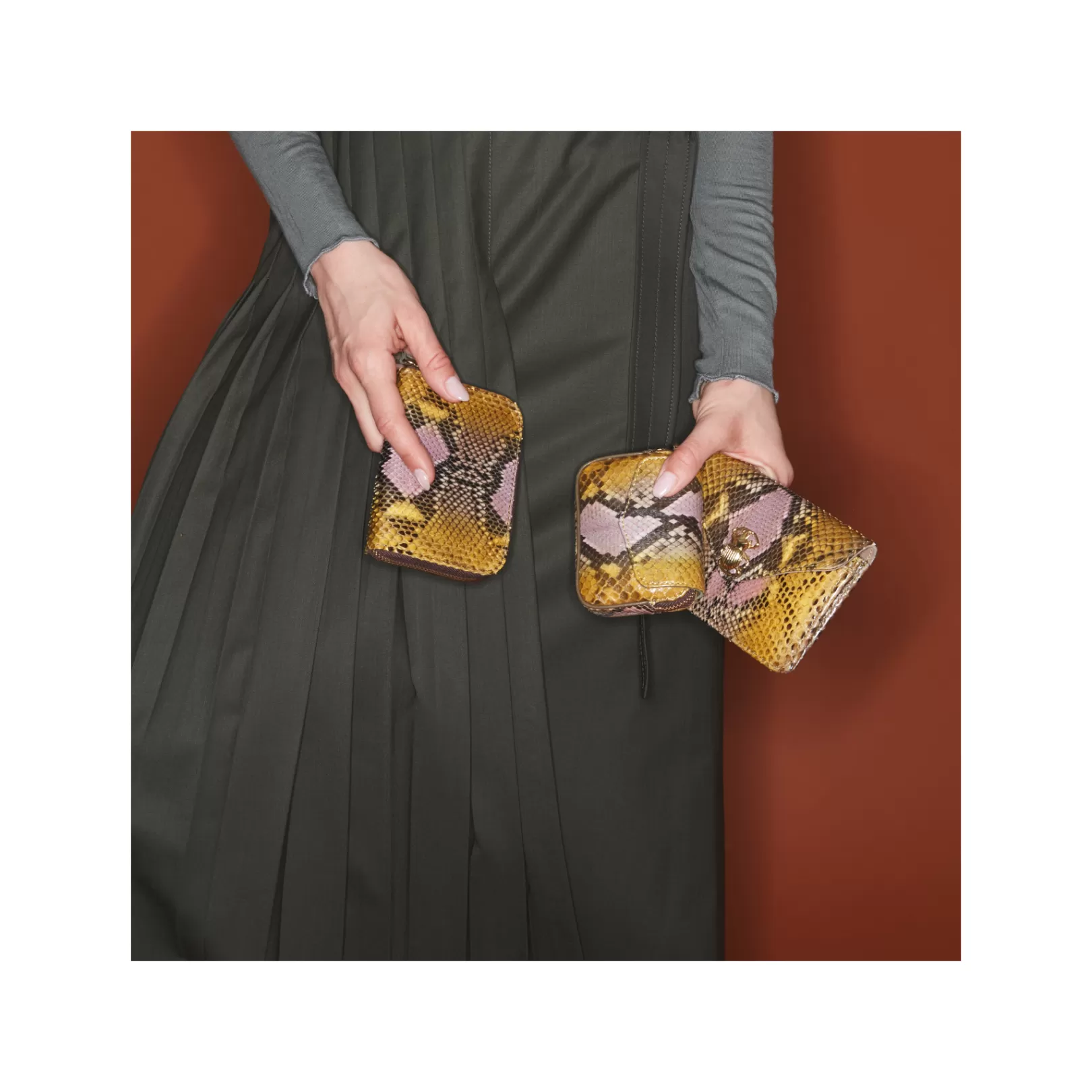 Claris Virot Bags-Mini Bob Wallet Stone Hand Painted Python