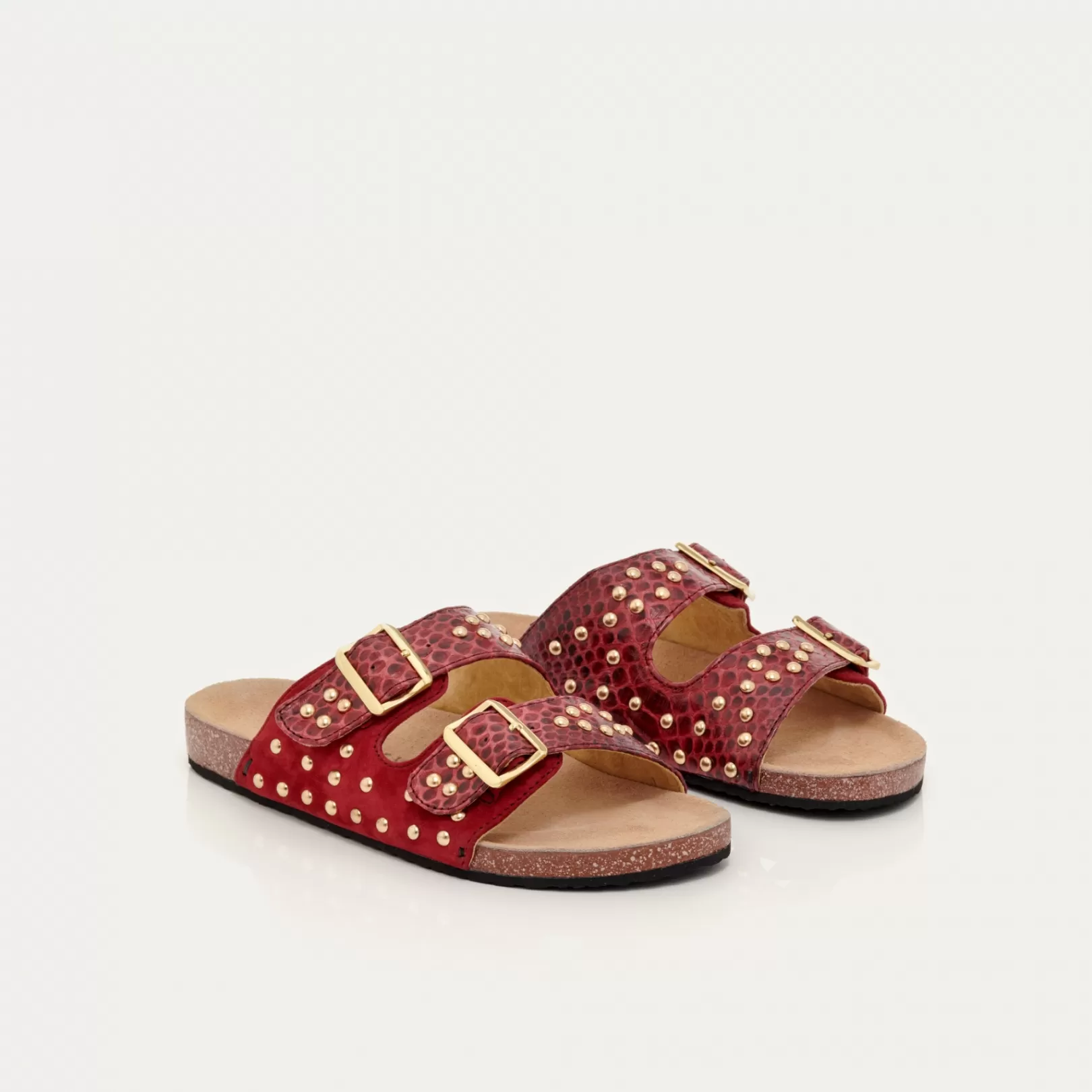 Claris Virot Odette Sandals-Odette Sandals Burgundy Python And Suede