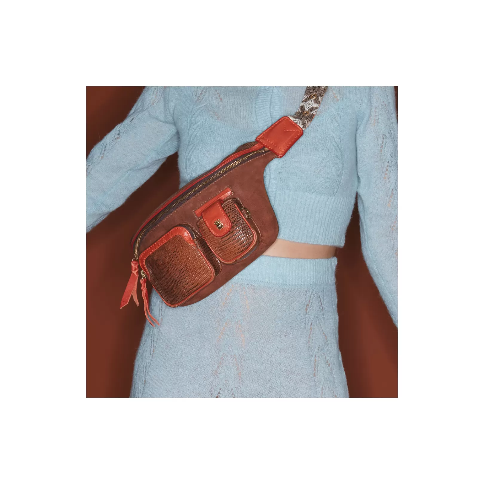 Claris Virot Bags-Romeo Bag Moka Lizard And Orange Leather