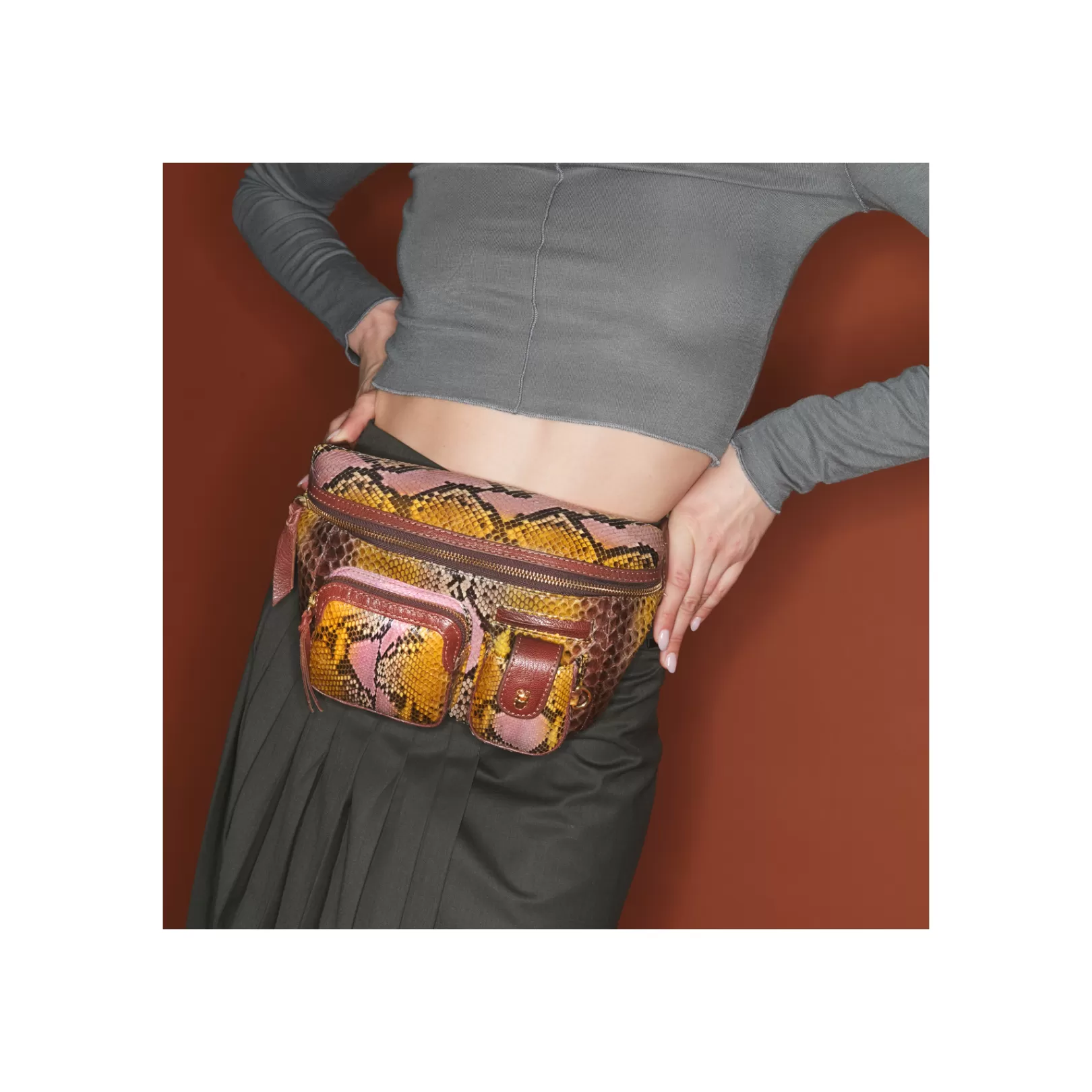 Claris Virot Bags-Romeo Bag Stone Hand Painted Python