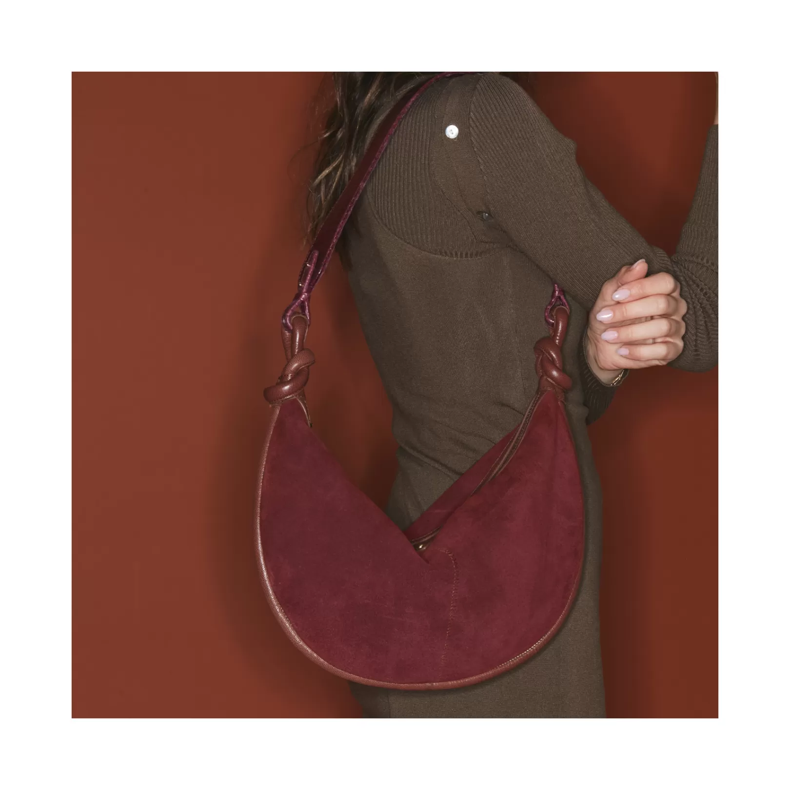 Claris Virot Bags-Sac Chris Hot Wine Suede Leather And Cobra