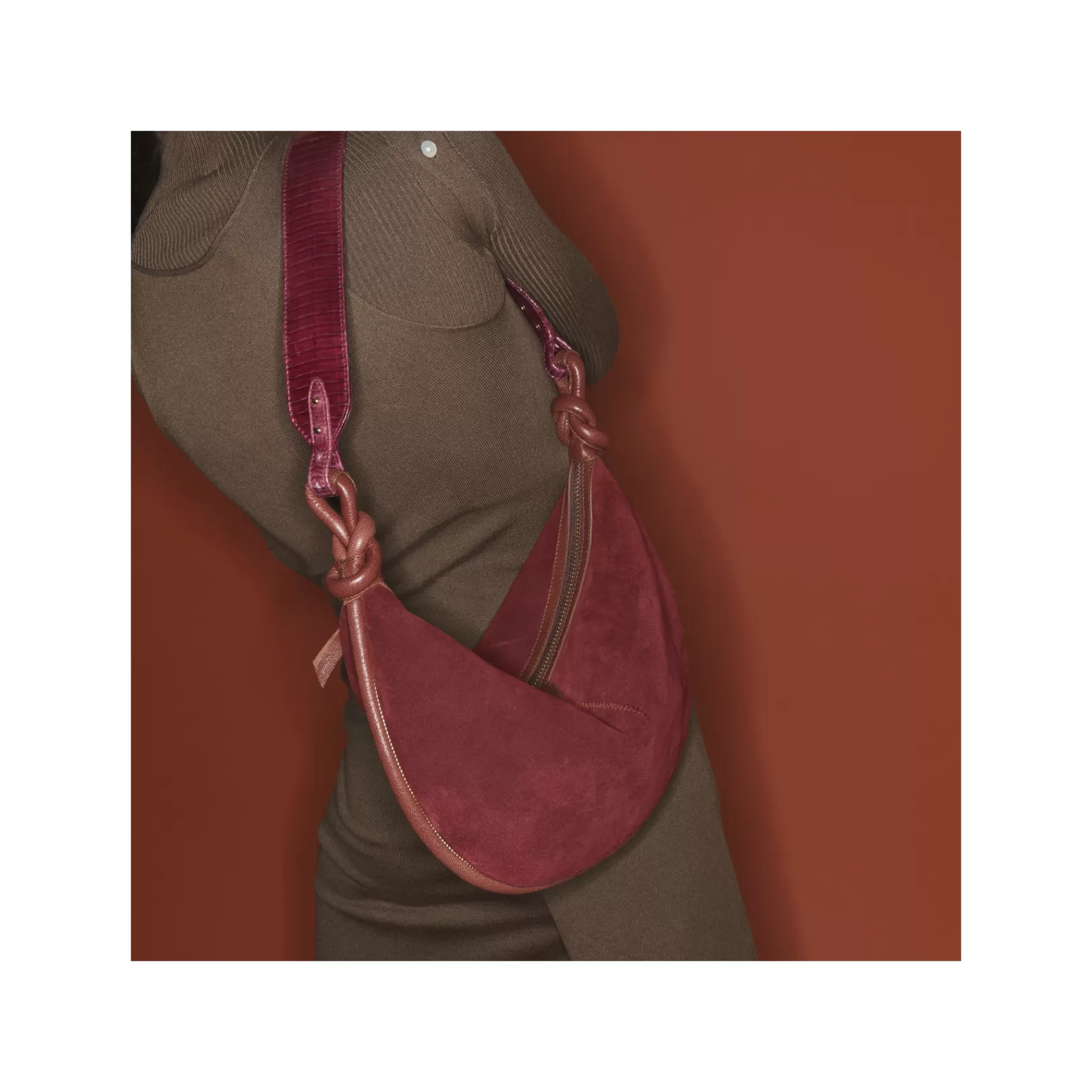 Claris Virot Bags-Sac Chris Hot Wine Suede Leather And Cobra