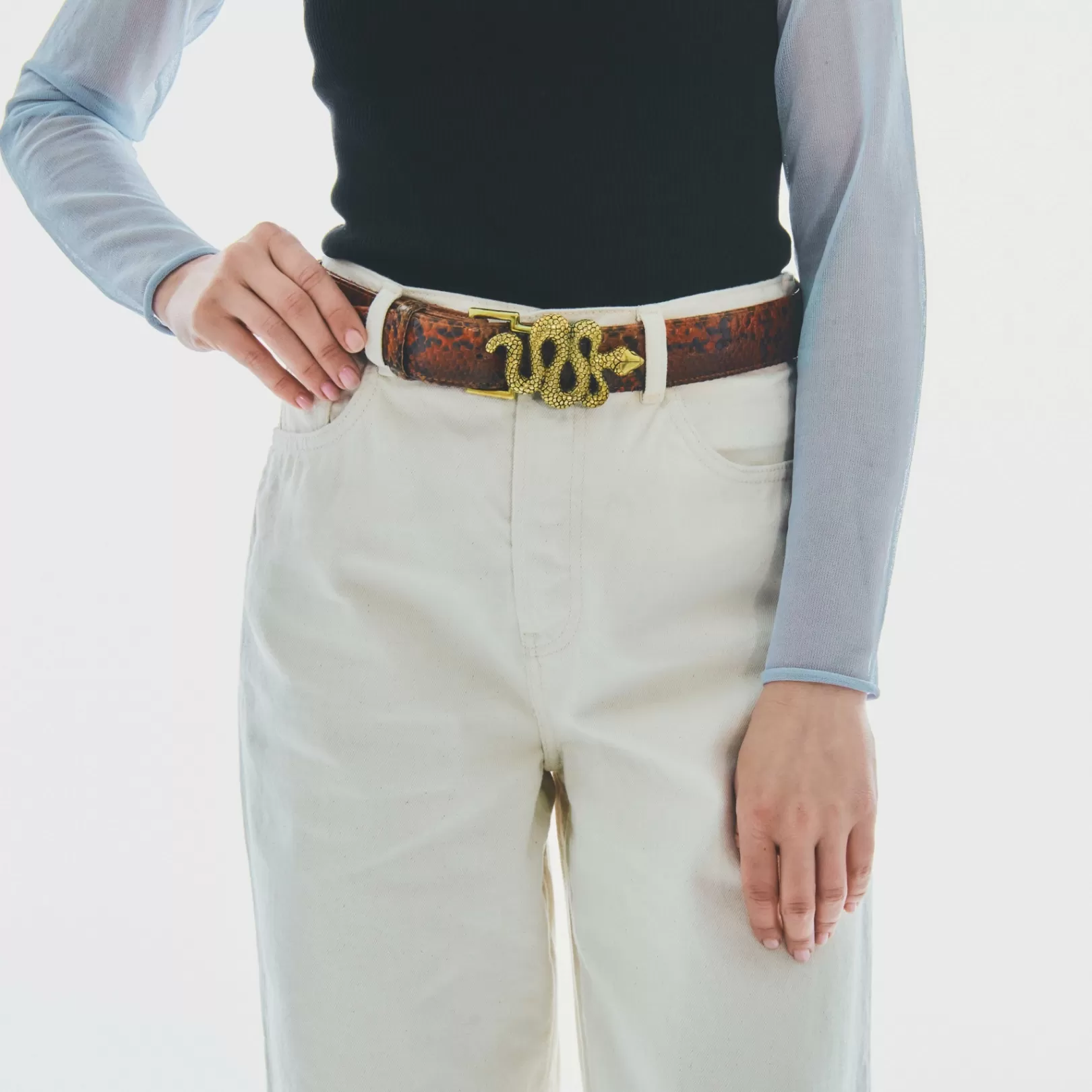 Claris Virot Snake Belt-Snake Belt Moka Python Gold Buckle