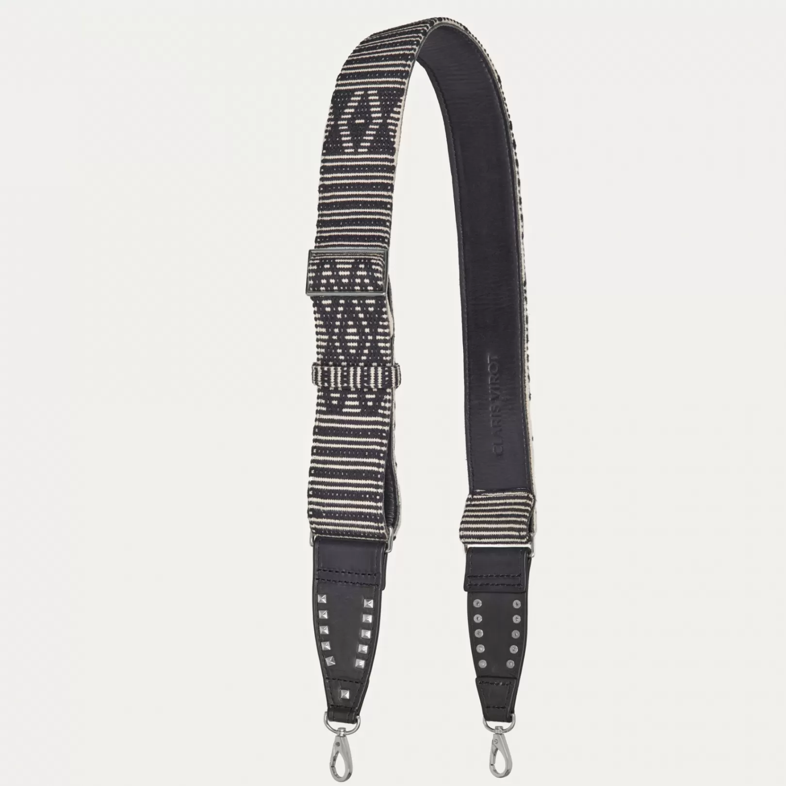 Claris Virot Straps-Strap Black Leather And Cotton Silver Hardware