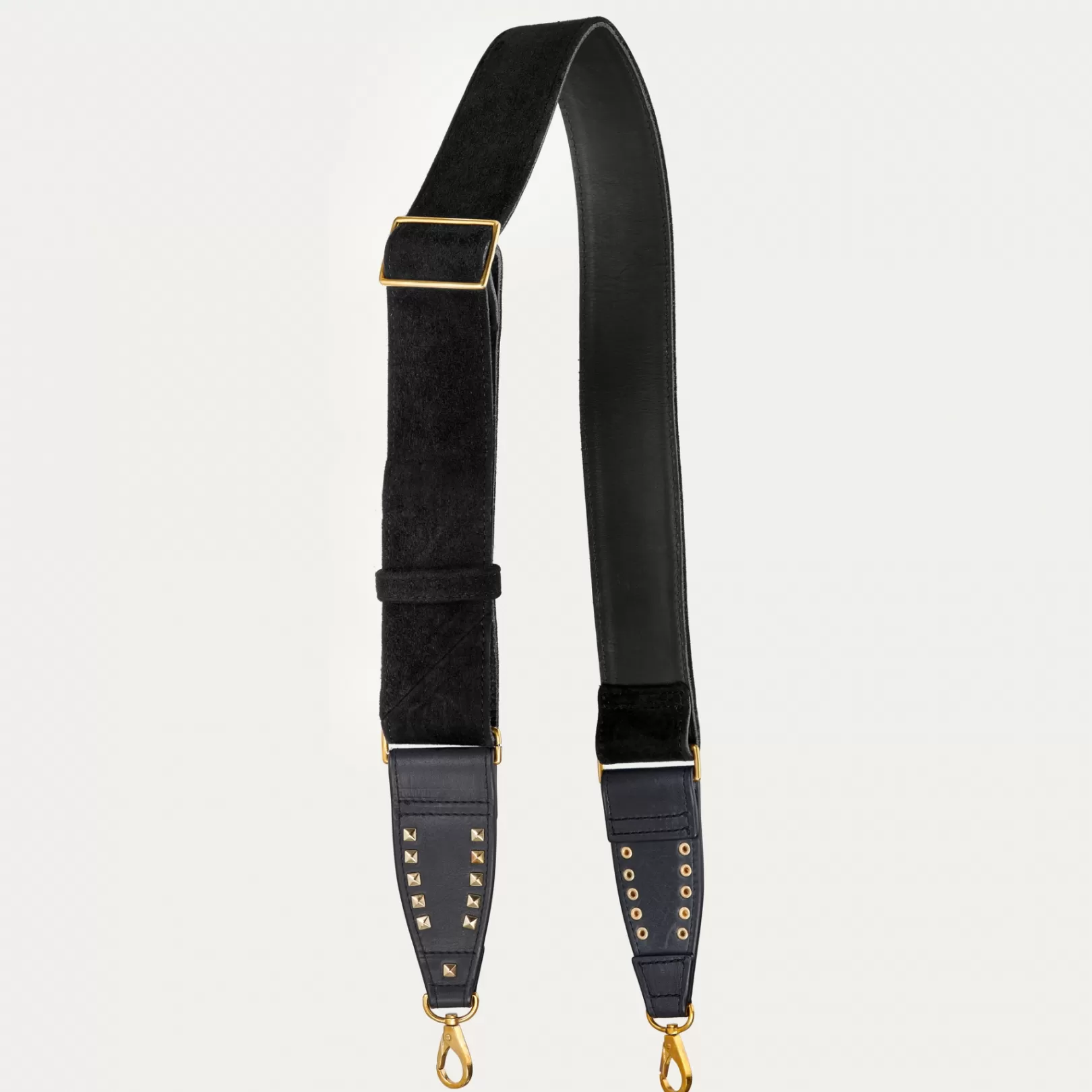 Claris Virot Bags-Strap Black Suede Golden Hardware