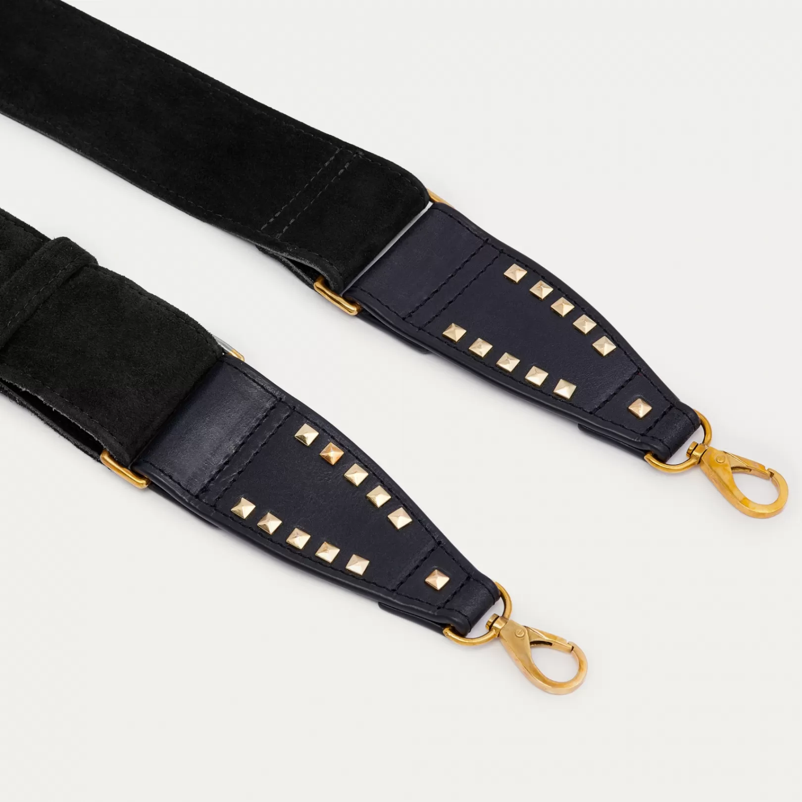 Claris Virot Bags-Strap Black Suede Golden Hardware