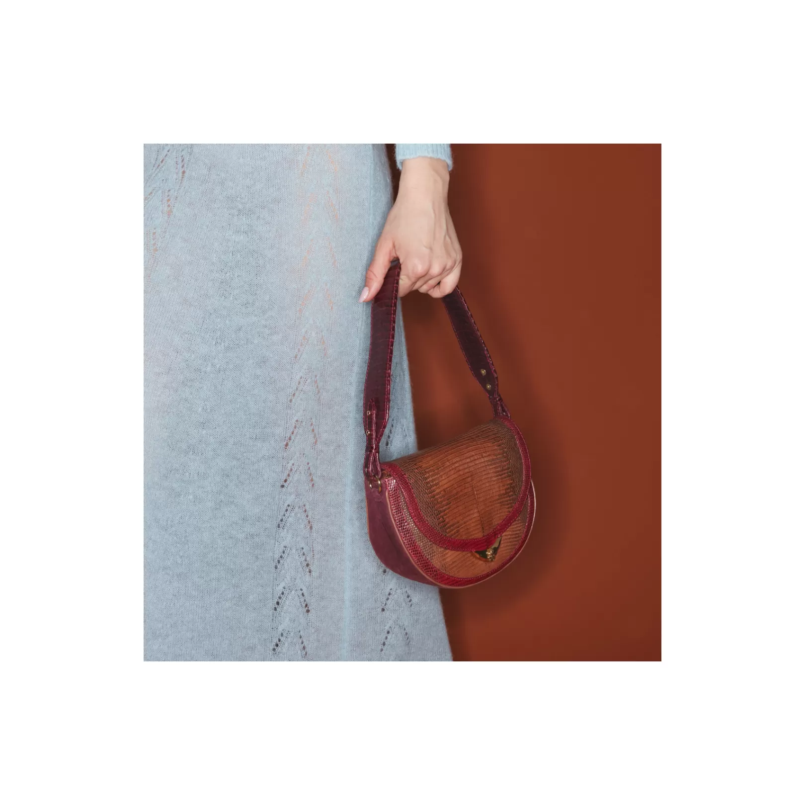 Claris Virot Bags-Victoria Bag Moka And Burgundy Lizard