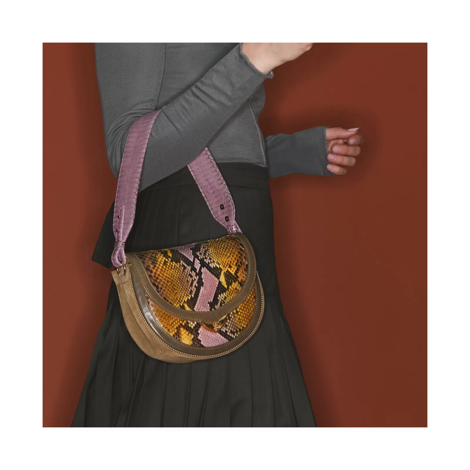 Claris Virot Bags-Victoria Bag Stone Hand Painted Python